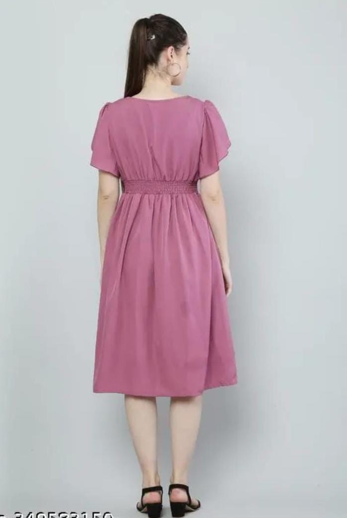 Women Pink Solid Viscose Rayon Fit And Flair Dress 19199