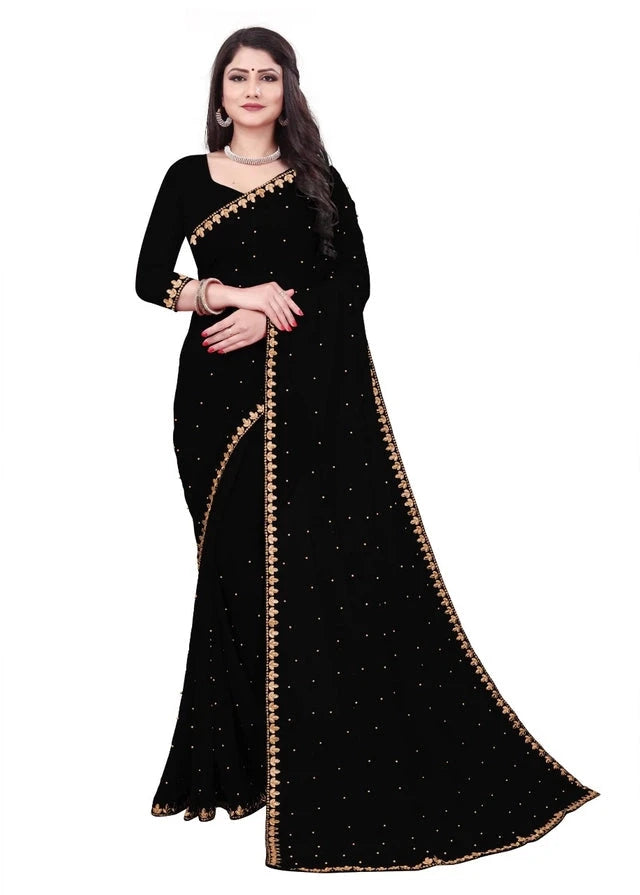 Lycra Blend Solid Saree for Women (Black, 6.3 m) 6706