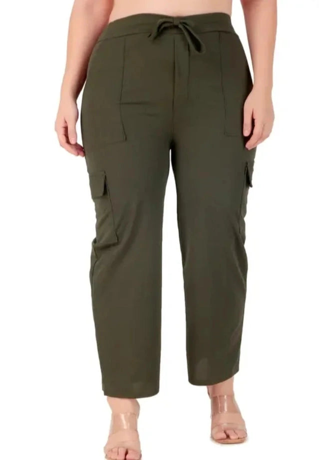 Cotton Blend Straight Fit Trouser for Women (Olive, S) 18594