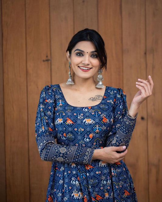 Stylish Fancy Trendy Printed Georgette Gown For Women For Party Wedding Festival Functions 19198