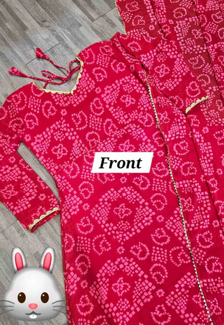 Women'S Red Bandhani Styles Gown 19198