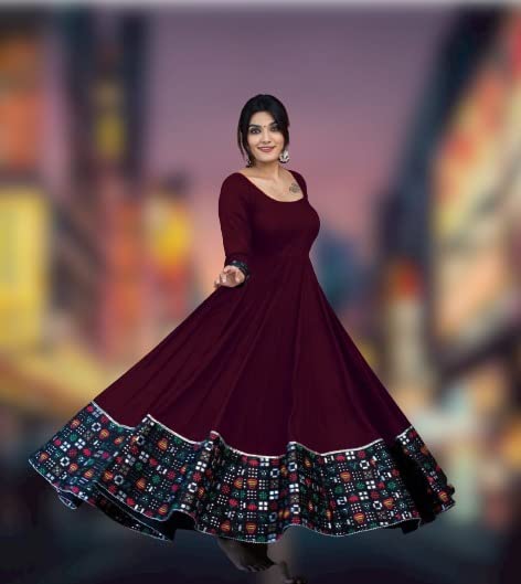 Women's Rayon Solid Pattern Full Sleeve Full Stitched Gown 19199