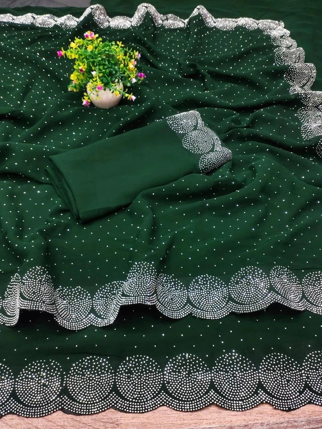 Georgette Embellished Saree for Women (Navy Blue, 6.3 m) 6706