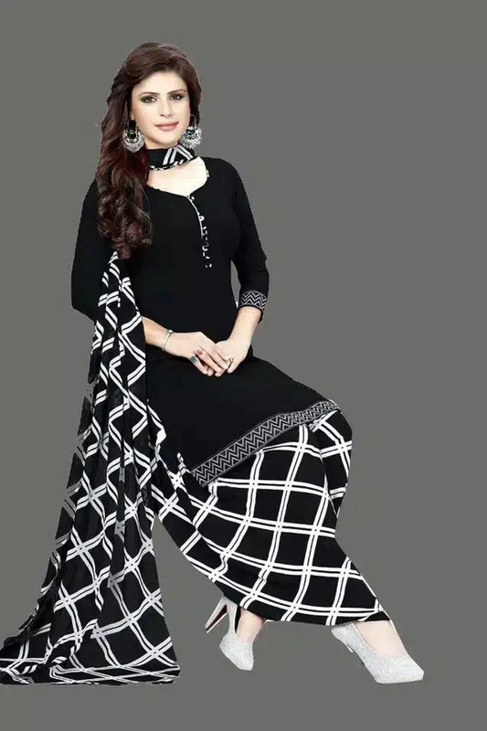 Crepe Printed Dress Material for Women & Girls (Black & White) 9444