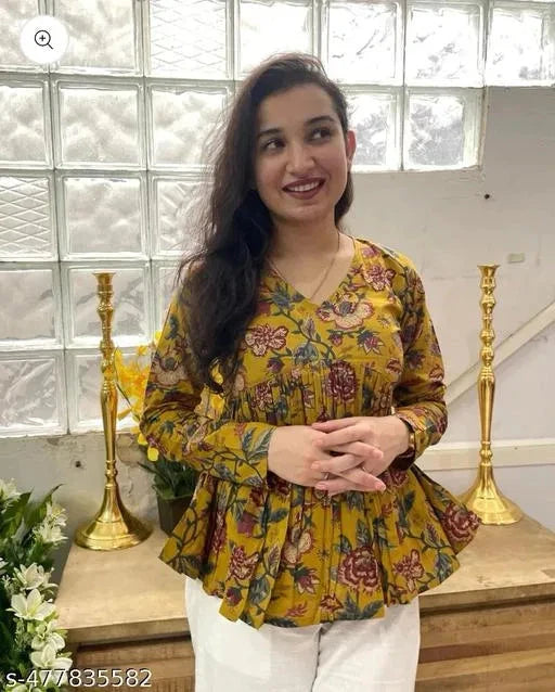 Floral Vibe Mustard Empire Top Stylish & Comfortable Daily Wear 13374