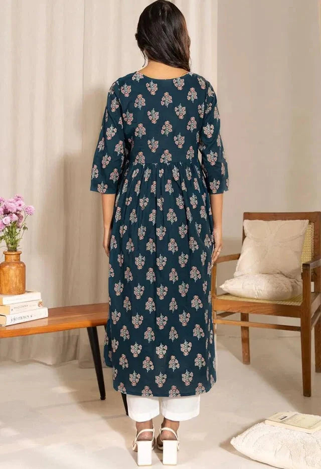 Floral Printed Notch Neck A-Line Maternity Kurta 13374