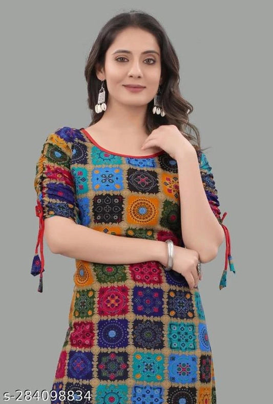 Rayon Printed Kurti for Women (Blue,M) 14050