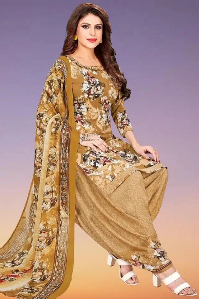 Crepe Printed Unstitched Dress Material for Women (Beige, 2 m) 9444