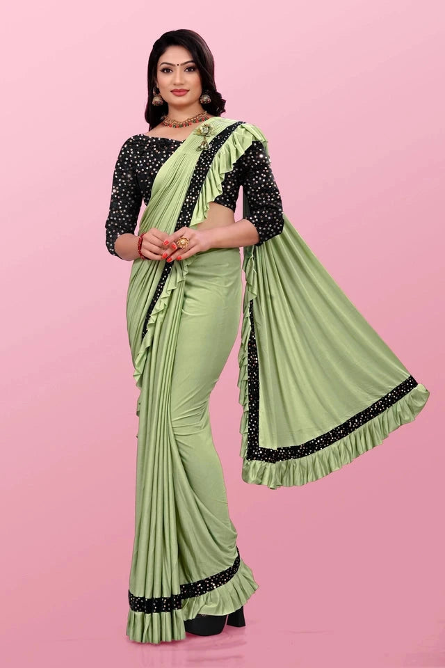 Lycra Blend Solid Saree for Women (Sea Green, 6.3 m) 6706