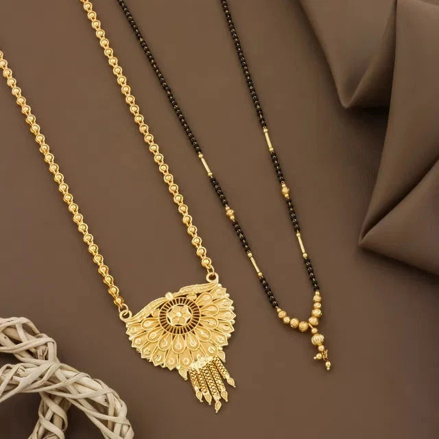 Gold plated Long Moti Mala Mangalsutra With Short Mangalsutra (30 Inch And 24 Inch) 6366