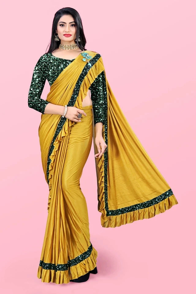 Lycra Blend Solid Saree for Women (Sea Green, 6.3 m) 6706