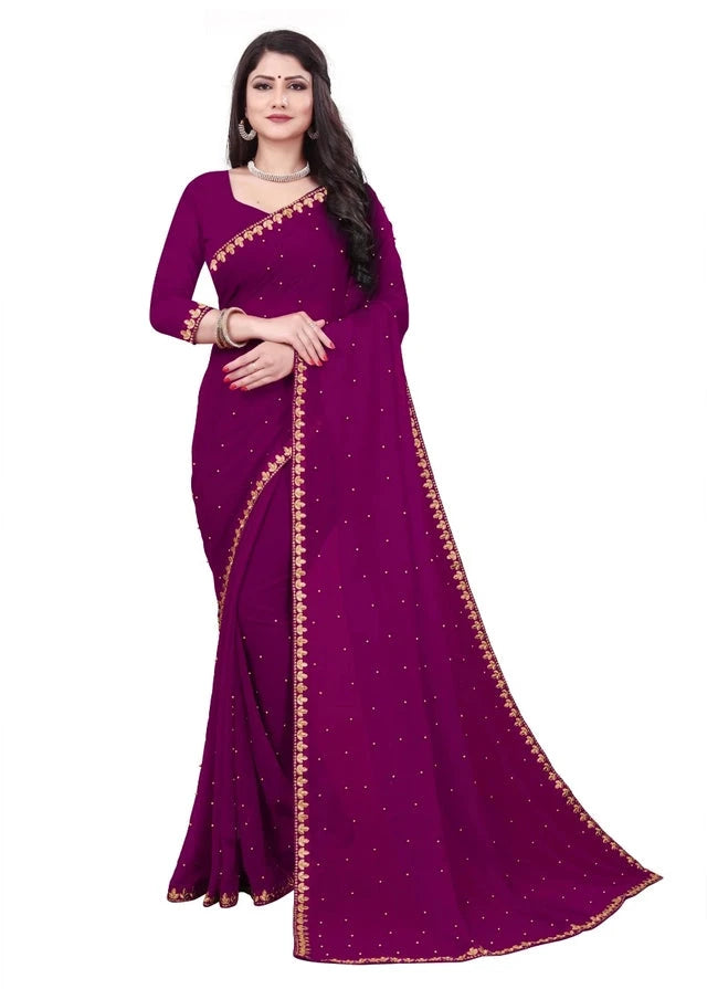 Lycra Blend Solid Saree for Women (Purple, 6.3 m) 6706