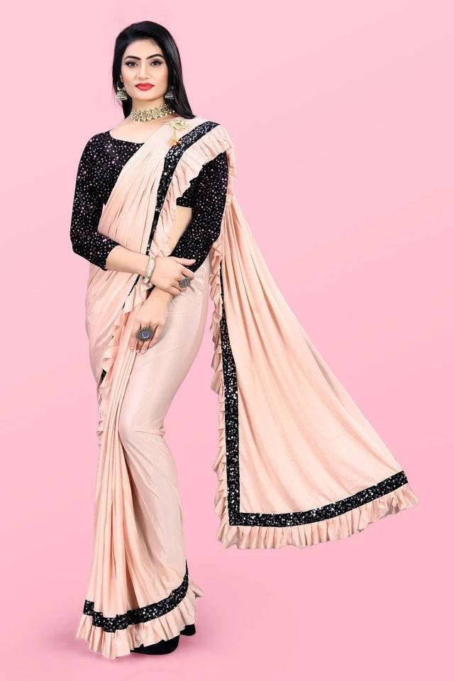 Lycra Blend Solid Saree for Women (Sea Green, 6.3 m) 6706