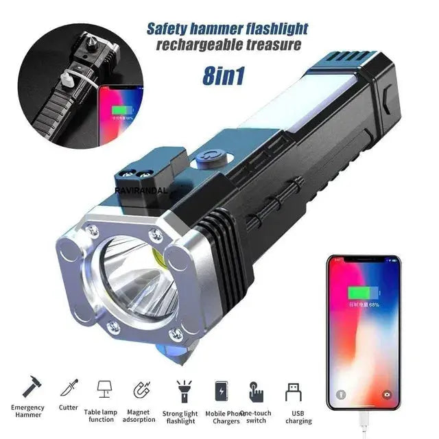 8 in 1 Portable Rechargeable Torch LED Flashlight - INARSHIA.COM