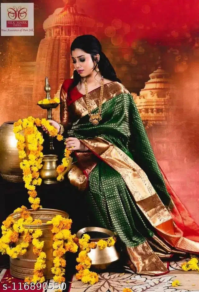 Jacquard Saree For Women (Green, 6.3m) 6246