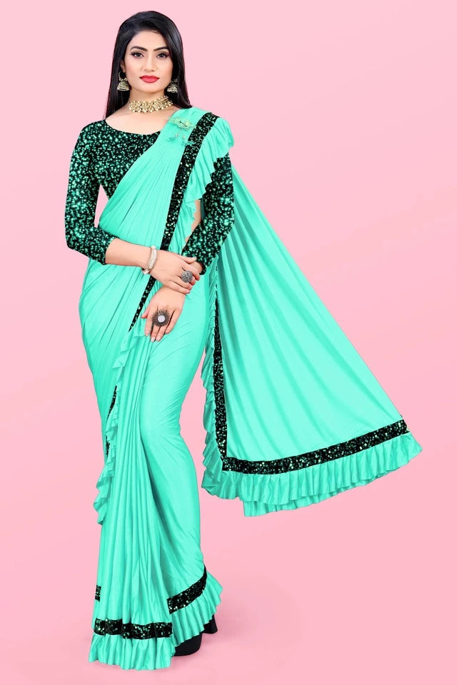 Lycra Blend Solid Saree for Women (Sea Green, 6.3 m) 6706