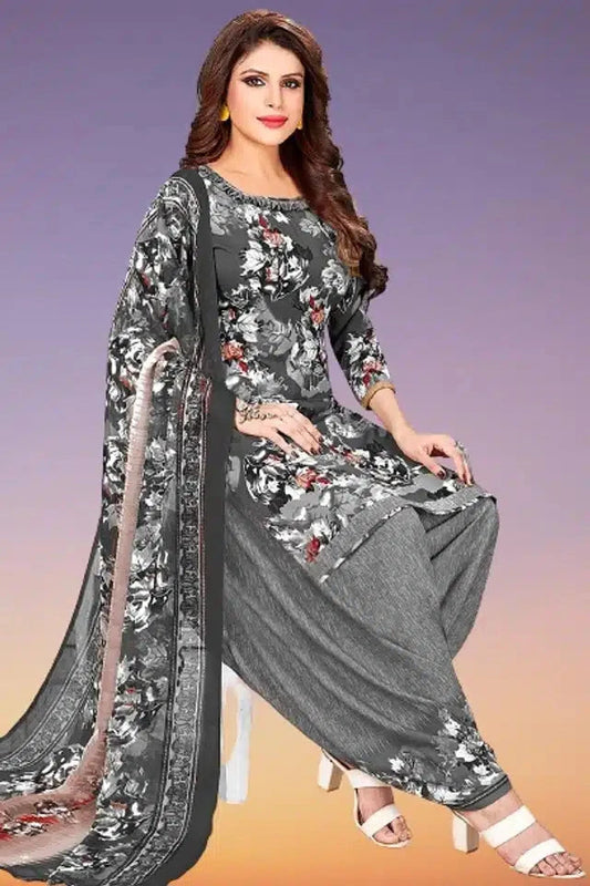 Crepe Printed Unstitched Dress Material for Women (Grey, 2 m) 9444