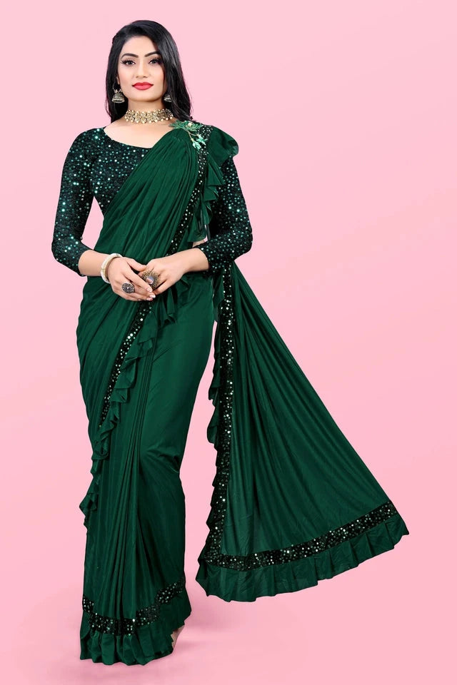 Lycra Blend Solid Saree for Women (Sea Green, 6.3 m) 6706